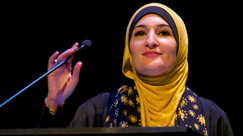 Linda Sarsour speaks at the 2016 Festical of Faiths, May 18, 2016 (Photo credit: Festival of Faiths)