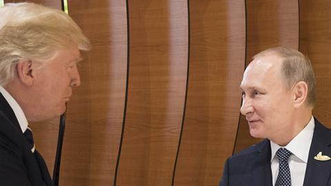 Presidents Trump and Putin at the G20 summit in Hamburg, Germany, July 7, 2017 (Steffen Kugler /BPA via Getty Images)