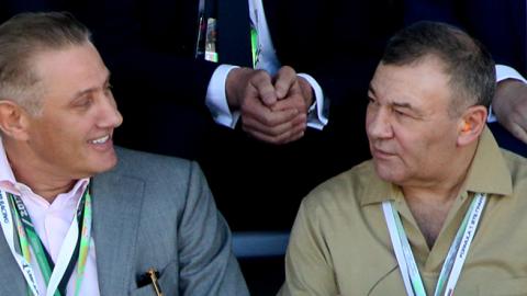 Russian billionaires Boris and Arkady Rotenberg at the 2017 Formula 1 Russian Grand Prix in Sochi, April 30, 2017 (Mikhail Svetlov/Getty Images)