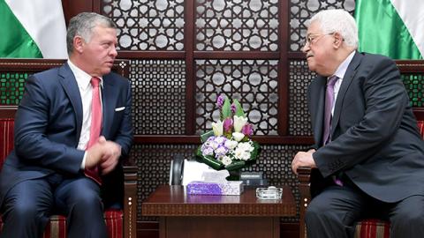 Jordanian King Abdullah II meets with Palestinian President Mahmoud Abbas in Ramallah, August 7, 2017 (PPO via Getty Images)