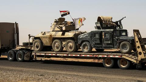 Armored combat vehicles belonging to Iraqi Popular Mobilization Units, August 31, 2017 (AHMAD AL-RUBAYE/AFP/Getty Images)
