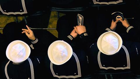 Submarine force Sailors attend the 1000th Trident Patrol Commemoration Ceremony, February 19, 2009 (United States Navy)