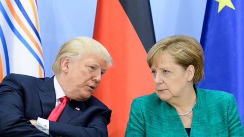 President Trump and German Chancellor Merkel at the G20 summit in Hamburg, July 8, 2017 (Ukas Michael - Pool/Getty Images)