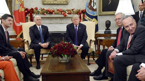 President Donald Trump and Vice President Mike Pence meet with Congressional leadership, December 7, 2017 (Olivier Douliery - Pool/Getty Images)