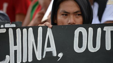Protest in Manila against China's presence in disputed waters in the South China Sea, June 12, 2017 (TED ALJIBE/AFP/Getty Images)