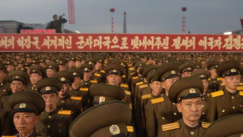 North Korean soldiers attend celebration in Pyongyang for scientists involved in North Korea's nuclear program, September 6, 2017 (KIM WON-JIN/AFP/Getty Images)
