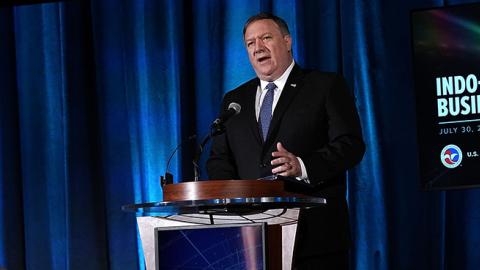 U.S. Secretary of State Mike Pompeo speaks during the Indo-Pacific Business Forum at the U.S. Chamber of Commerce, July 30, 2018 (Alex Wong/Getty Images)