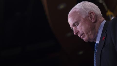 Senator John McCain speaks at press conference on Capitol Hill, February 24, 2016 (JIM WATSON/AFP/Getty Images)