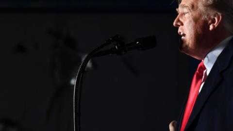 US President Donald Trump speaks during an election rally in Murphysboro, Illinois on October 27, 2018. (Photo by Nicholas Kamm / AFP)