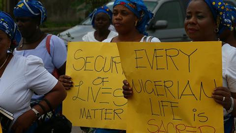 Catholic faithful stage a peaceful protest to condemn the rampant killing in Benue State, North Central of Nigeria in Abuja, Nigeria's capital on May 22, 2018. (next24online/NurPhoto via Getty Images)