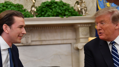 US President Donald Trump meets with Austrian Chancellor Sebastian Kurz in the Oval Office at the White House in Washington, DC, on February 20, 2019. (NICHOLAS KAMM/AFP/Getty Images)