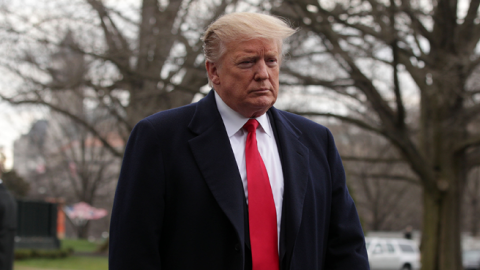 U.S. President Donald Trump speaks to members of the media on the South Lawn prior to his departure from the White House March 22, 2019 in Washington, DC. (Alex Wong/Getty Images)