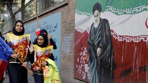 On the eve of renewed sanctions by Washington, Iranian protesters demonstrate outside the former US embassy in Tehran on November 4, 2018, marking the anniversary of its storming by student protesters in 1979. (NurPhoto via Getty Images)