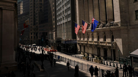The New York Stock Exchange (NYSE) stands in the Financial District, March 20, 2019 in New York City. (Drew Angerer/Getty Images)