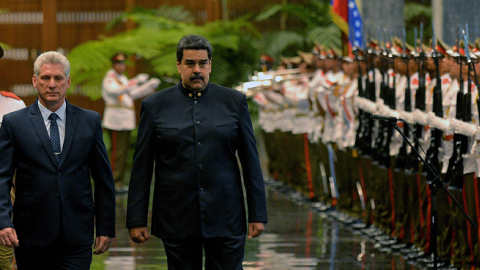 Miguel Diaz-Canel and Nicolas Maduroat the Revolution Palace in Havana on April 21, 2018. (YAMIL LAGE/Getty Images)