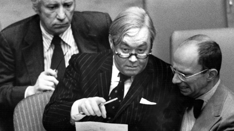 26th January 1976: American ambassador to the United Nations Daniel Patrick Moynihan looks over a resolution. (Brian Alpert/Getty Images)