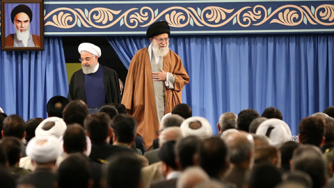 Iranian religious leader Ayatollah Ali Khamenei holds a meeting with Iranian President Hassan Rouhani in Tehran, Iran on April 03, 2019. (Anadolu Agency/Getty Images)