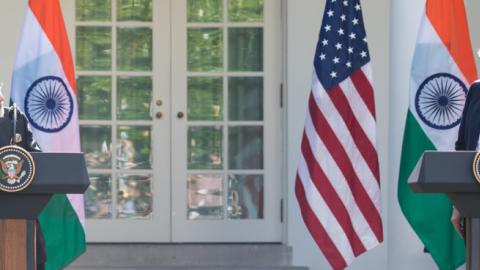 President Donald Trump and Prime Minister Narendra Modi of India, held a joint press conference in the Rose Garden of the White House, on Monday, June 26, 2017. (NurPhoto/Getty Images)