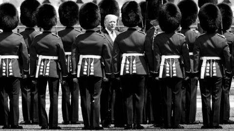 U.S. President Donald Trump inspects a guard of honour, during his Ceremonial Welcome in the Buckingham Palace Garden on day 1 of his State Visit to the UK on June 3, 2019. (Indigo/Getty Images)
