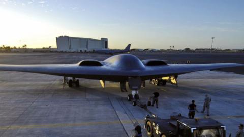 A B-2 Spirit bomber is towed to a parking spot at Hickam Air Force Base, Hawaii. (U.S. Air Force photo by Tech. Sgt. Shane A. Cuomo)