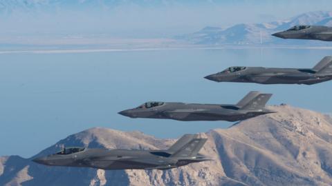 F-35 Lightning IIs from the 388th Fighter Wing and 419th FW stationed at Hill Air Force Base, Utah, perform aerial maneuvers during as part of a combat power exercise over Utah Test and Training Range, Nov. 19, 2018. ((U.S. Air Force photo by Staff Sgt. C