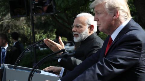 U.S. President Donald Trump and Indian Prime Minister Narendra Modi deliver joint statements in the Rose Garden of the White House June 26, 2017 in Washington, DC. (Win McNamee/Getty Images)