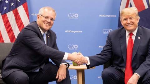 President Donald J. Trump and Australian Prime Minister Scott Morrison at the G20 Summit. (Wikimedia Commons)