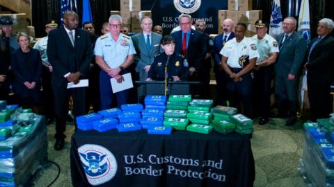 U.S. Customs and Border Protection, Director of Field Operations Casey Durst speaks about cocaine seized from a cargo ship at a Philadelphia port on June 21, 2019 in Philadelphia, Pennsylvania. (Munoz Alvarez/Getty Images)