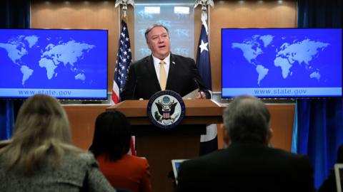 February 01, 2019. Citing Russia's violation of the Intermediate-Range Nuclear Forces Treaty, Pompeo announced the U.S. will withdraw in 180 days from the treaty. (Getty Images)