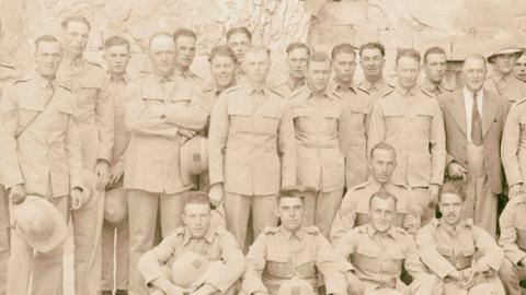 A group of British soldiers in the court of the Church of the Holy Sepulchre in 1917 in Jerusalem. (Getty Images)