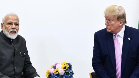 India's Prime Minister Narendra Modi attends a meeting with US President Donald Trump during the G20 Osaka Summit in Osaka on June 28, 2019. (BRENDAN SMIALOWSKI/Getty Images) 