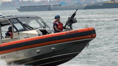 A U.S. Coast Guard boat cruises through New York Harbor. (Drew Angerer/Getty Images)