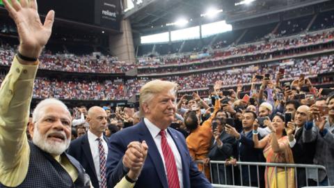 US President Donald Trump and Indian Prime Minister Narendra Modi attend "Howdy, Modi!" at NRG Stadium in Houston, Texas, September 22, 2019. (SAUL LOEB/AFP/Getty Images)