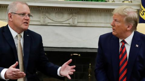 United States President Donald Trump hosts Australian Prime Minister Scott Morrison in the Oval Office at the White House in Washington D.C., September 20, 2019. (Getty Images)