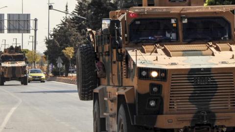 Turkish Armed Forces' armoured vehicles and armored personnel carriers, move towards to Turkey's Syrian border as they are being dispatched to support the units at the border, in Kilis, Turkey on October 09, 2019. (Anadolu Agency/Getty Images)