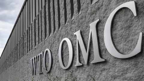 A sign of the World Trade Organization (WTO) is seen on their headquarters on September 21, 2018 in Geneva.  (FABRICE COFFRINI/AFP via Getty Images)