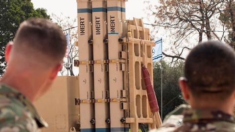 U.S. army soldiers look at anti-missile system David's Sling during the joint Israeli-U.S. military training "Juniper Cobra" at the Hatzor Airforce Base in Israel on March 8, 2018.(JACK GUEZ/AFP via Getty Images)