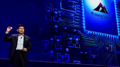 Huawei CEO Richard Yu gives a press conference to present the new Huawei Balong 5G01, a 3GPP 5G commercial chipset on February 25, 2018 in Barcelona, on the eve of the inauguration of the Mobile World Congress (MWC). The Mobile World Congress, the world's