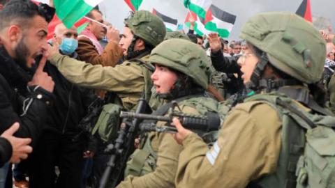 Palestinian protesters confront Israeli soldiers in the West Bank, Jan. 29