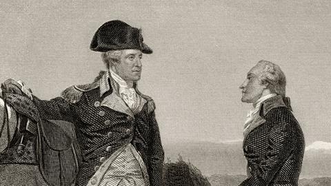 First meeting of George Washington with Alexander Hamilton (Photo by Universal History Archive/Getty Images).