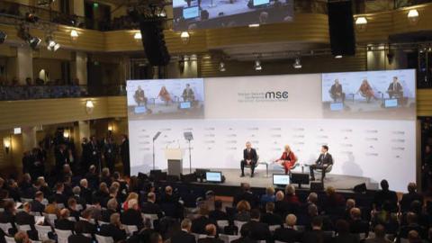 NATO Secretary General Jens Stoltenberg takes part in a panel discussion at the Munich Security Conference, February 15.