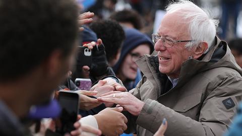 Democratic presidential candidate Sen. Bernie Sanders (I-VT) greets supporters at the conclusion of a campaign rally in the Central Mall of the Utah State Fair Park March 2, 2020 in Salt Lake City, Utah. (Chip Somodevilla/Getty Images)