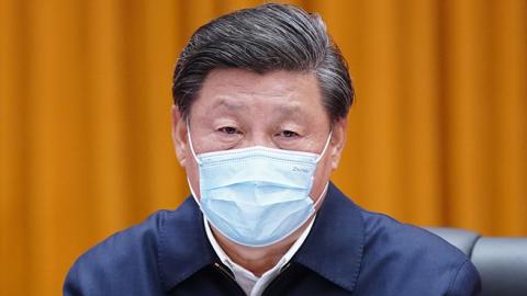 Chinese President Xi Jinping chairs a teleconference after the field inspection of Wuhan, China, the epicenter of the global coronavirus pandemic, on March 10, 2020. (Ju Peng/Xinhua via Getty)