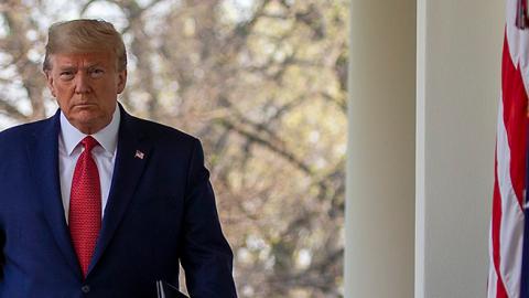 U.S. President Donald Trump walks to the Rose Garden for the daily coronavirus briefing at the White House on March 29, 2020. (Tasos Katopodis/Getty Images)