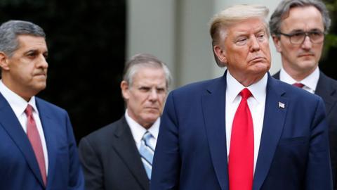 Trump in the Rose Garden with medical industry executives, April 14