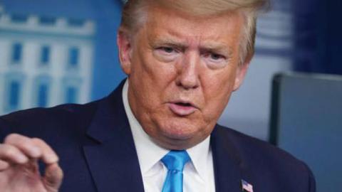 President Trump speaks during his daily coronavirus briefing in the White House, April 7.