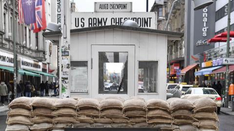 A view of Checkpoint Charlie, a former checkpoint connecting the former US sector with the Soviet sector in then divided Berlin is pictured in Berlin on November 05, 2019.