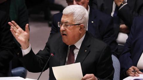 Palestinian President Mahmoud Abbas speaks at the United Nations (UN) Security Council on February 11, 2020 in New York City.