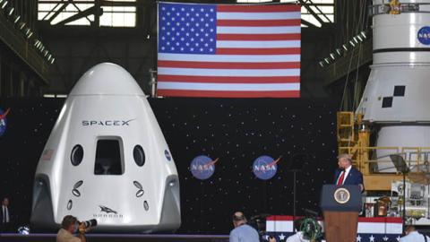 U.S. President Donald Trump speaks after the launch of the SpaceX Falcon 9 rocket and Crew Dragon spacecraft on NASA's SpaceX Demo-2 mission to the International Space Station from NASA's Kennedy Space Center in Cape Canaveral, Florida on May 30, 2020.