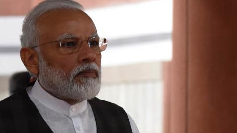 Prime Minister Narendra Modi arrives to attend BJP Parliamentary party meeting during the budget session at Parliament Library in New Delhi, India, on Tuesday, March 17, 2020. (Mohd Zakir/Hindustan Times via Getty Images)